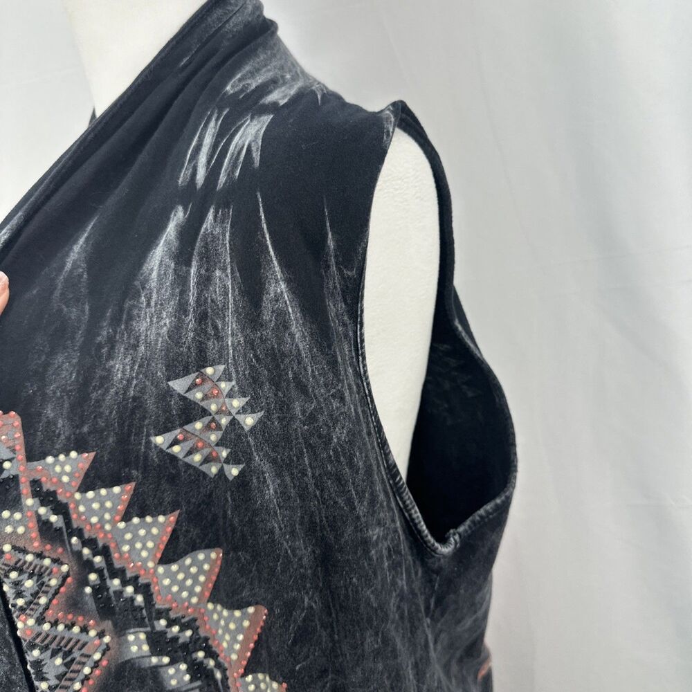 Vocal Black Mineral Wash Aztec Fringe Drape Vest Boho Western/southwest Sz XL - Picture 6 of 10